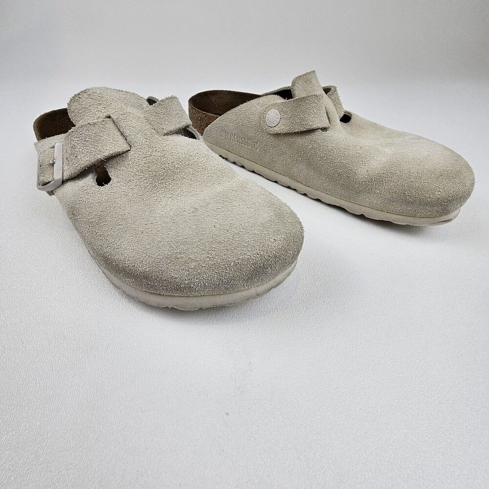 Birkenstock Boston Suede Clogs Size 39 Taupe Beige Leather Slip On Shoes